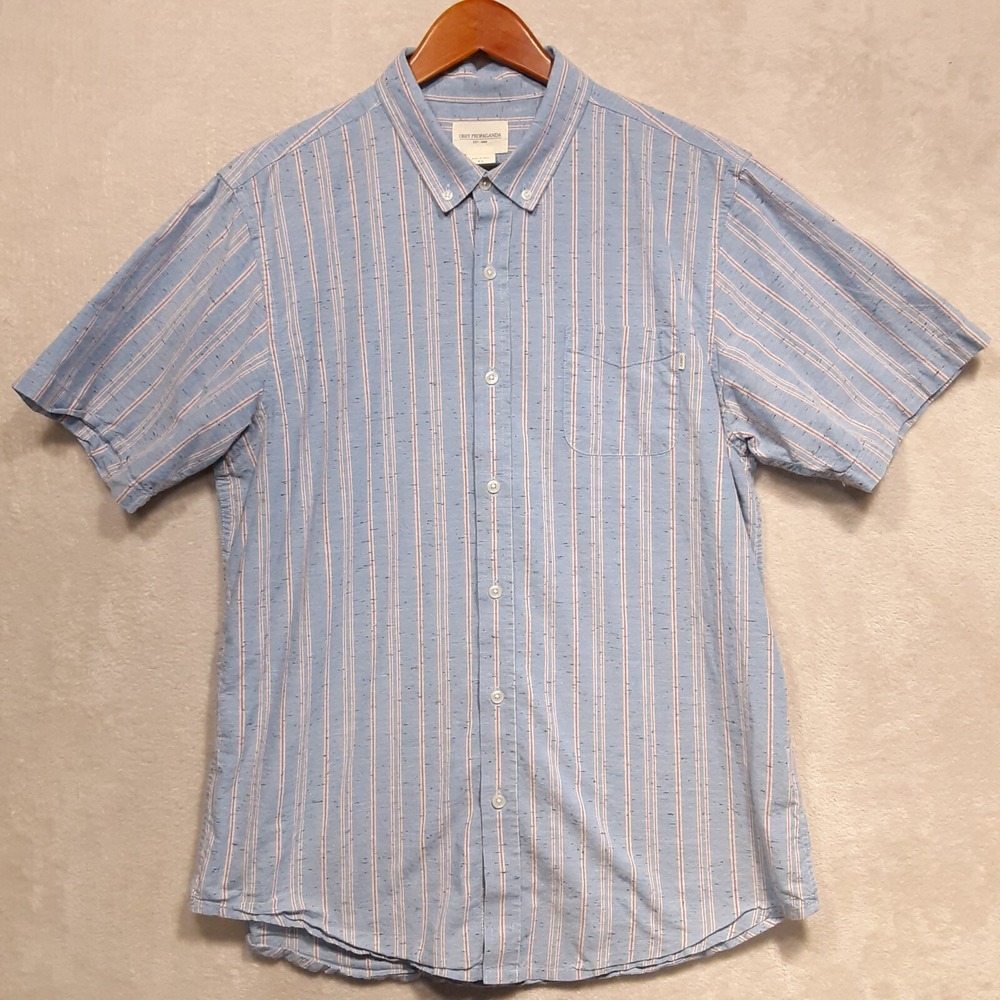 Obey Light Blue Striped Short Sleeve Button-Down Shirt